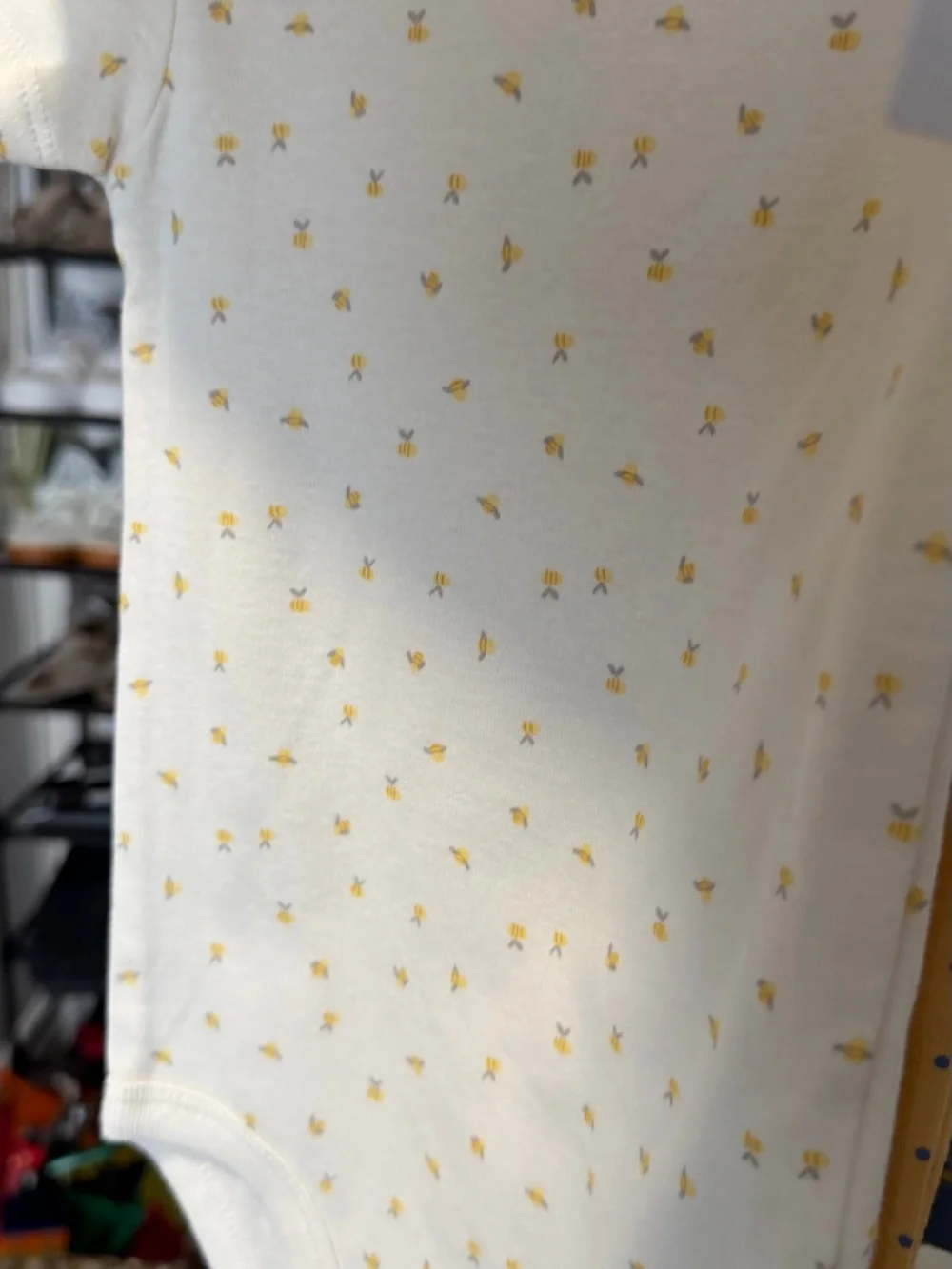 Five piece Carter's Yellow Puff-Sleeve Baby Bodysuit with Bee Pocket